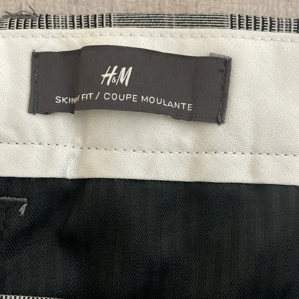 Sz 34R H&M Men's trousers grey skinny fit plaid white&black - Picture 7 of 16